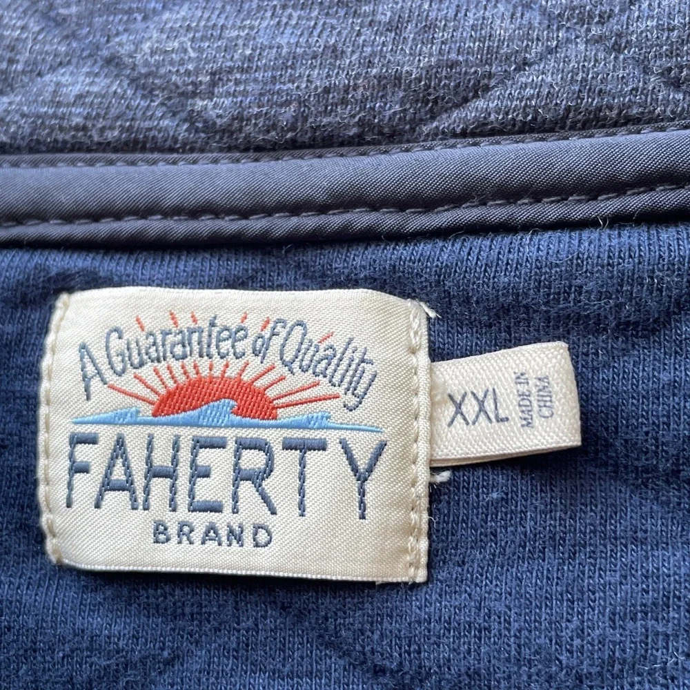 Faherty Epic Quilted Fleece sweatshirt Mens 2XL Navy Melange Pullover 1/4 Snap